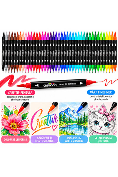 Generic Brand Set 48 Carioci tip Marker cu Dublu Vârf – Pensulă & Fineliner