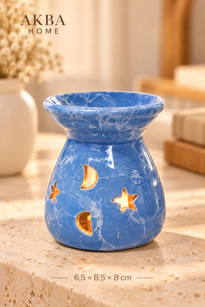 AKBA HOME Seramik Buhurdanlık Yıldız Ay Desenli Tealight Mum Kullanımlı Dekor...
