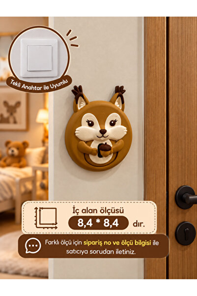 Sincap Figürlü Tekli Işık Anahtarı Kapağı – Çocuk Odası Dekoratif Priz Anahtar Çerçevesi – Meşe Palamut Detaylı 8.4*8.4
