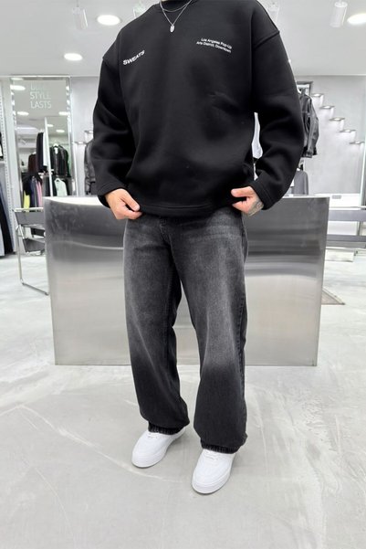HAFKAGİYİM Antrasit Soft Degrade Basic Baggy Pantolon