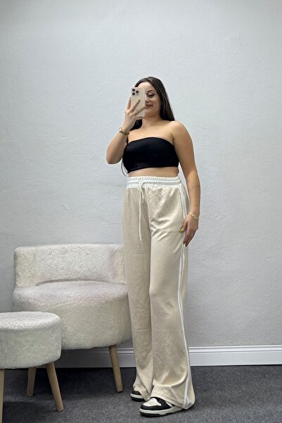 BELENDİR Women's Modal Side Striped Sweatpants Cream