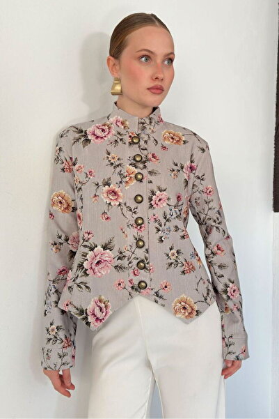 Cistern İstanbul Women's Asymmetrical Cut Floral Patterned Jacket