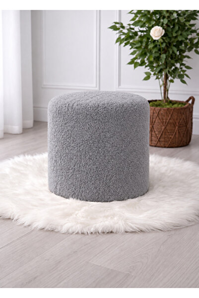 Yuems home Minimalist Tasarım Teddy Kumaş Gri Çok Amaçlı Dekoratif Puf