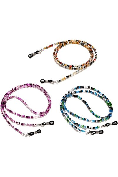 Generic Beaded Eyeglass Chains, 3 PCS Colorful Bead Glasses Strap Anti-slip S...