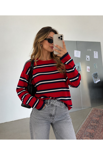 Budan Export Women's Striped Crew Neck Casual Off-Shoulder Long Sleeve Knitwe...