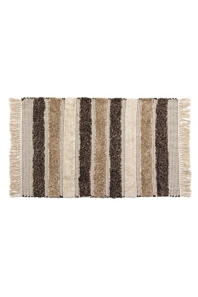 OEM Covor decorativ din bumbac, cu dungi bej-maro, 100x70cm, cu franjuri