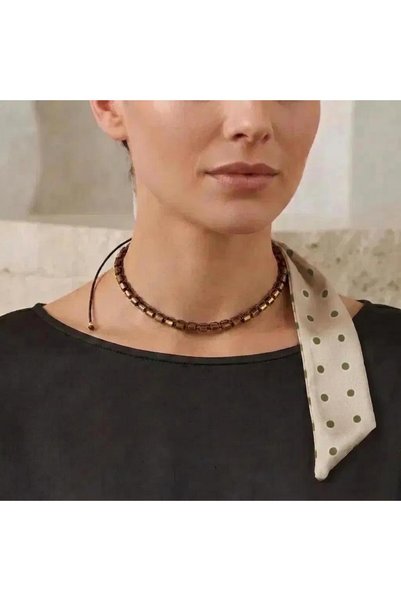 ZEY Gold Color Hematite Natural Stone Necklace and Polka Dot Scarf Set Adjustable Special Design Women's Necklace