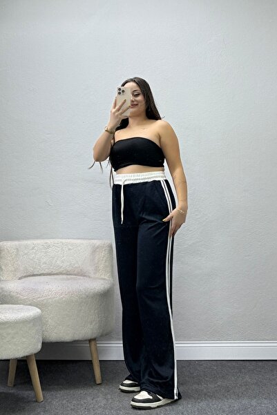 BELENDİR Women's Modal Sweatpants with Side Stripes, Navy Blue