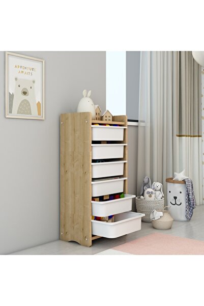 Fida Safir Meşe 6 Sepetli Oyuncak Dolabı – Çok Amaçlı Çocuk Odası Organizer v...