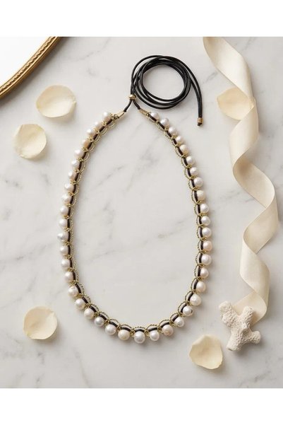 ZEY Culture Pearl Gold Yellow Detailed Steel Tip Special Design Women's Necklace Jewelry