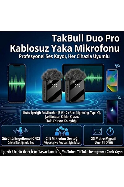 Takbul Duo Kablosuz Yaka Mikrofonu