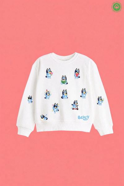 No9Wear Sevimli Köpek Bluey Baskılı Unisex Çocuk Sweatshirt %100 Pamuk 4-14 Yaş