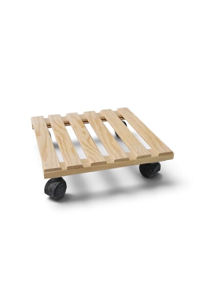 MİRRORSS Doğal Ahşap Tekerlekli Damcana Altlığı Kare Saksı Damcana Taşıyıcı Stand