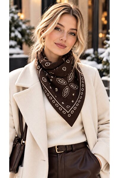 MARBERRY Brown Knitwear Shawl Patterned Triangle Shawl 103X38 cm