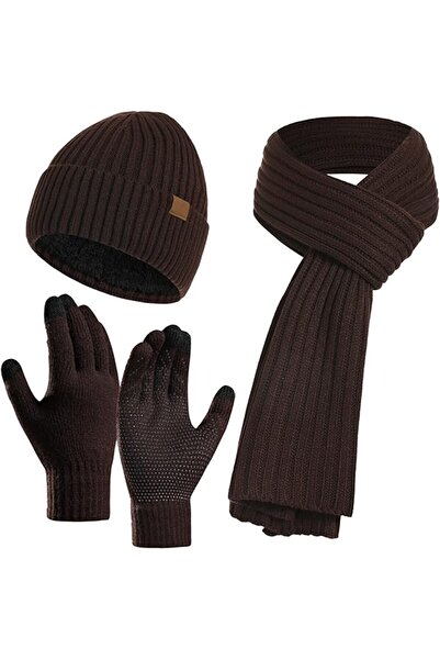 Kunyeah 3PCS Winter Unisex Hat Scarf Gloves Set Warm Knit Beanie Hat Touchscr...