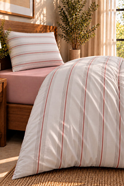 Loyal Home 100% Cotton 160 Tc (63 Thread) Single Duvet Cover Set with Red Str...