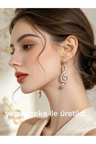 Sol Anahtarı Ve Nota Figürlü Asimetrik Sallantılı Kadın Küpe - Müzik Temalı Takı