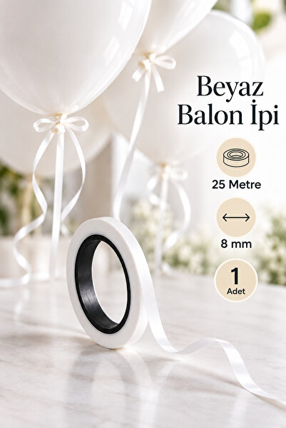 Atölye Mi Beyaz Balon İpi Rafya 25 Metre - 1 Adet Balon Bağlama İpi Beyaz