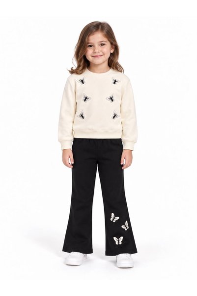 BY WORRN Girl's Butterfly Embroidered Soft Texture Trendy Tracksuit Set 2-7 Y...
