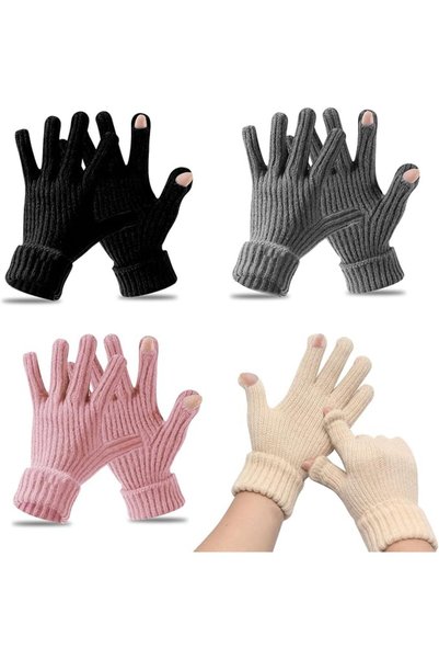 TERRIFI Winter Touchscreen Gloves, 4 Pairs, Faux Wool Lining, Elastic Cuff