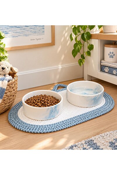 PAWLENKA 2 Adet 420 Ml Seramik Mama Ve Su Kabı Supla - Mama Kabı Paspası - Ma...