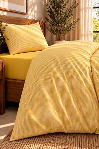 Loyal Home طقم غطاء لحاف مفرد 100% قطن 160 TC (63 خيط) باللون الأصفر