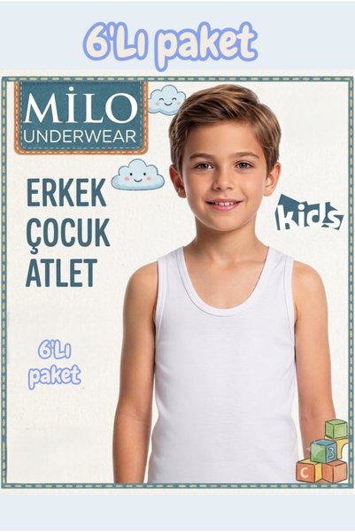 MİLO UNDERWEAR Erkek Çocuk Penye Atlet 6'Lı %100 Pamuk