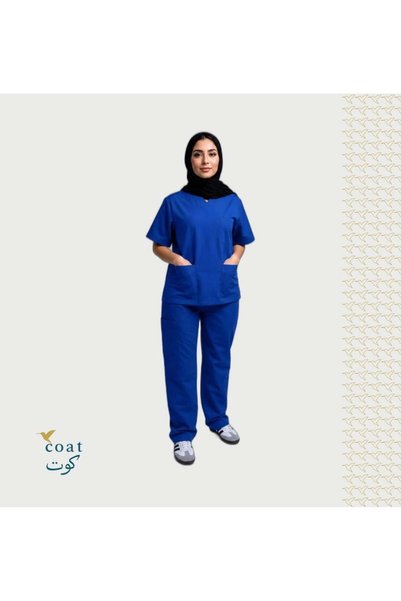 OEMS سكراب طبي ستريتش نسائي أزرق من كوت بجيوب مخفية، بلوزة وبنطلون - XL