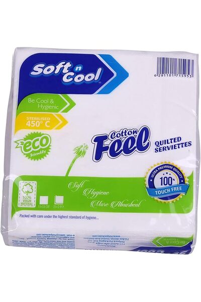 Soft N Cool مناديل ورقية بملمس القطن، 33×33 سم، بيضاء، طبقتين |   مناديل عشاء...