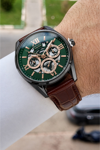 Ferrucci Kahverengi Yeşil Rose Renk İç Göstergeleri Aktif 45 Mm Erkek Kol Saati