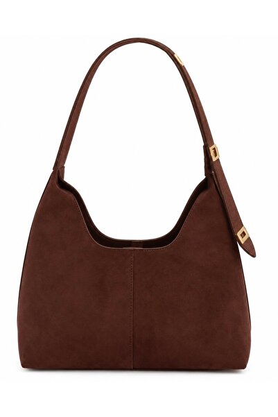 Tina İstanbul Adjustable Lock Strap Suede Tote Shoulder Bag with Puppy