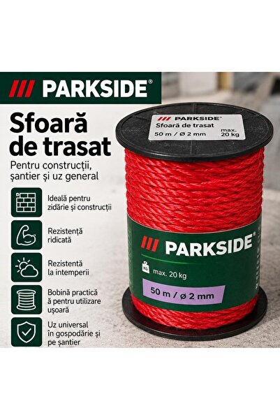 PARKSIDE Multifunctional Rope – 50 m, Ø 2 mm, Max Load 20 kg, Red