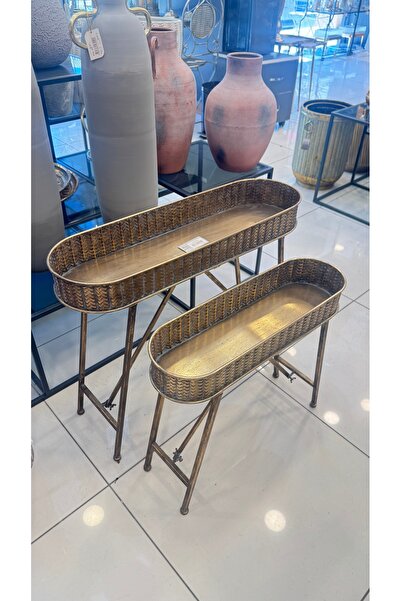 Genel Markalar ESTERHOMEDECOR 2’li Ayaklı metal yatay saksı eskitme gold
