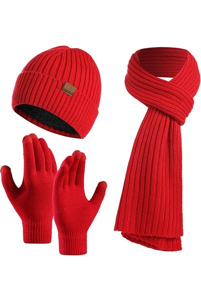 Kunyeah 3PCS Winter Unisex Hat Scarf Gloves Set Warm Knit Beanie Hat Touchscr...