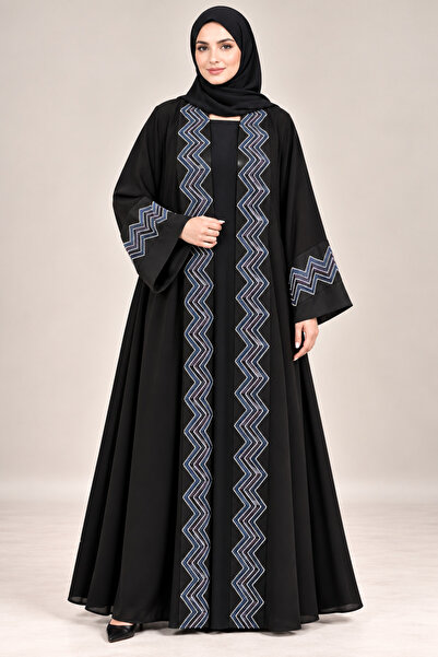Jannat Elegant Black Abaya with Chevron Embroidery Stylish Patterns