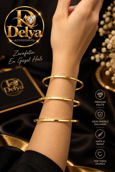 delya accessories Çelik Ajda Bilezik 3'lü Set 22 Ayar Kaplama – Şık Ve Zarif ...