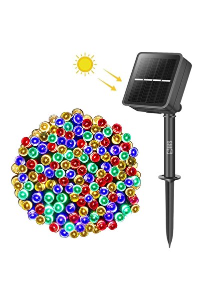 SIKS Соларни линейни коледни лампички, 10 метра, 100 LED диода, за външна упо...