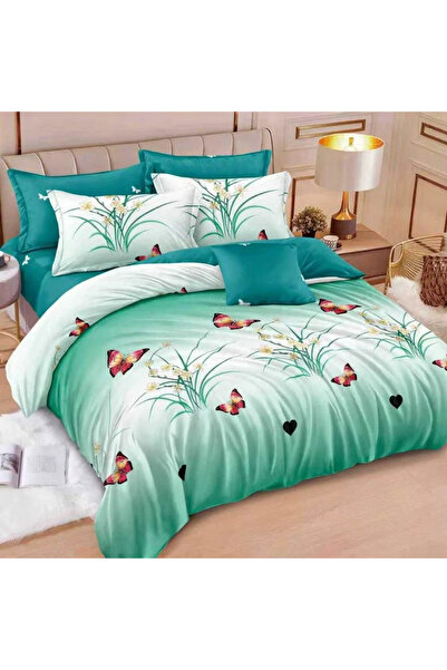 decorami Double bed linen, Finet, 6 pieces, Green, butterflies