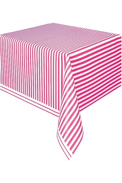 Unique Party 50302 - Plastic Hot Pink Striped Tablecloth, 9ft x 4.5ft