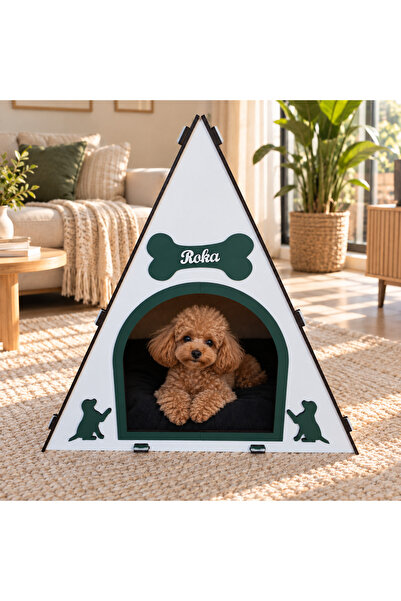 Ahşap Köpek Evi Köpek Kulübesi – 5 mm MDF Kişiye Özel İsim Tabelalı Dekoratif İç Mekan Köpek Yuvası, Köpek Kulübesi