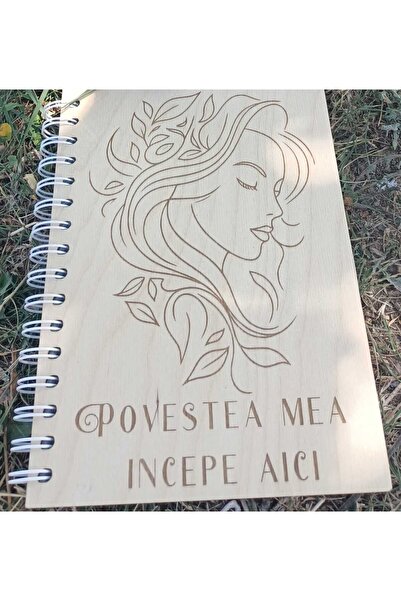 Generic Brand Agendă A5 din lemn „Povestea mea începe aici” – copertă reutili...