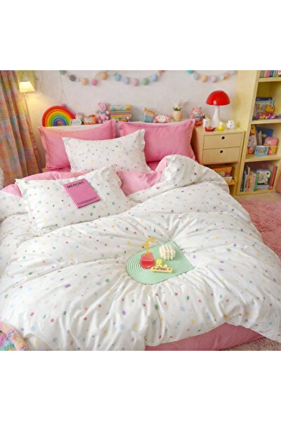 decorami Double bed linen, Finet, 6 pieces, Pink, polka dots