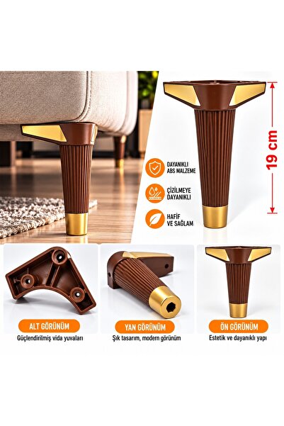 DENİZ MOBİLYA AYAĞI - 19 CM - 4 ADET - KOYU KAHVE GOLD - BERJER AYAĞI