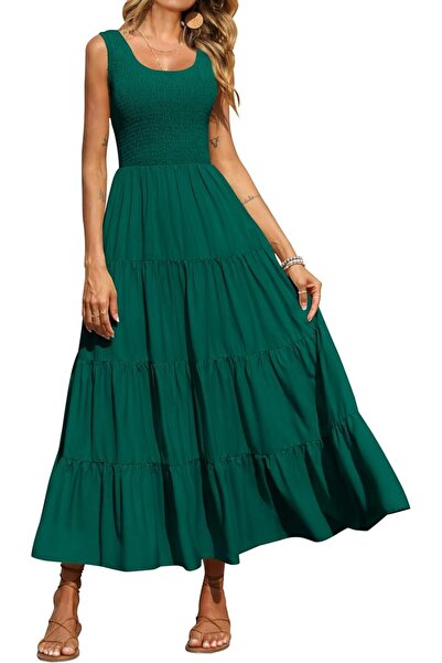 PRETTYGARDEN Women's Casual Loose Plain Maxi Sundress Smocked Tank Dress Slee...