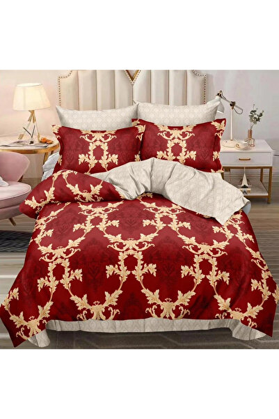 decorami Double bed linen with Stretchy, Finet, 6 pieces, Red, oriental pattern