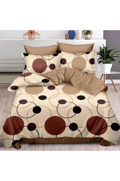 decorami Double bed linen, Finet, 6 pieces, Brown, circles