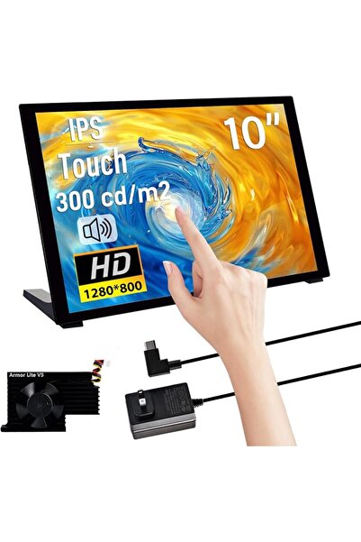 GeeekPi شاشة لمس سعوية مقاس 10.1 بوصة لـ Raspberry Pi، شاشة HDMI IPS بدقة 128...