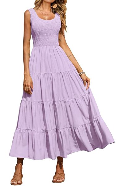 PRETTYGARDEN Women's Casual Loose Plain Maxi Sundress Smocked Tank Dress Slee...