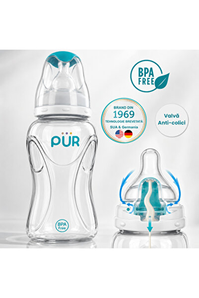 PUR Brand PUR ®   Biberon anti-colici avansat 250ml, 3 luni+, tetină din sili...