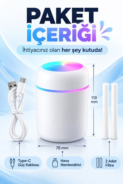 WUNİT 300 ml Ultrasonic Led Air Humidifier Steam Maker and Aroma Diffuser H2O